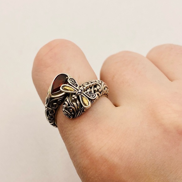 EUC Devata Sterling Silver & 18k Gold Dragonfly Wrap Ring w/ Red Garnet Stone - Picture 10 of 17